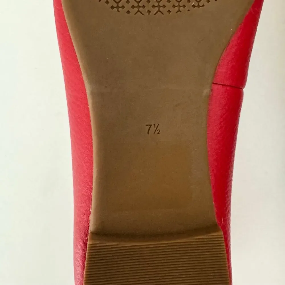 Tory Burch Claire Ballet Flats Round-Toe Brilliant Red Tumbled Leather 7.5M